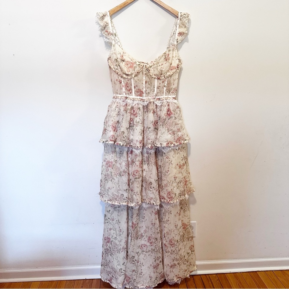 Anthropologie V. Chapman Jolie Corset Ruffle Lace Maxi Gown - Picture 11 of 13